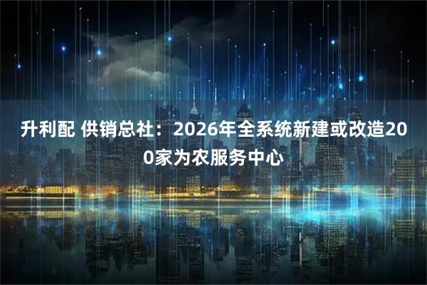 升利配 供销总社：2026年全系统新建或改造200家为农服务中心